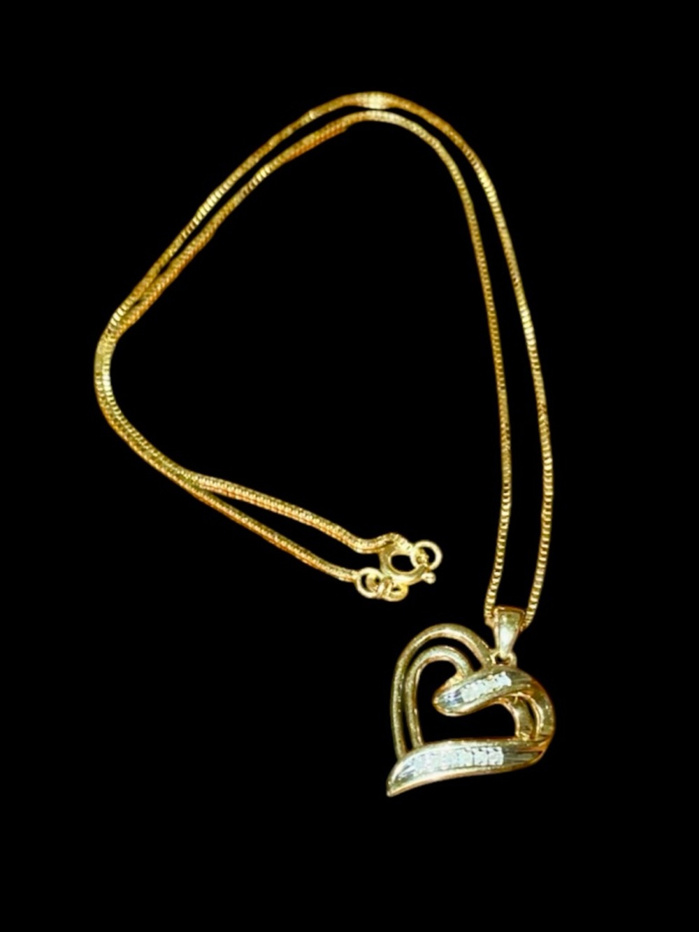 10K Solid Yellow Gold Diamond Ribbon Heart Pendant with Diamond Accents. - Picture 3 of 16